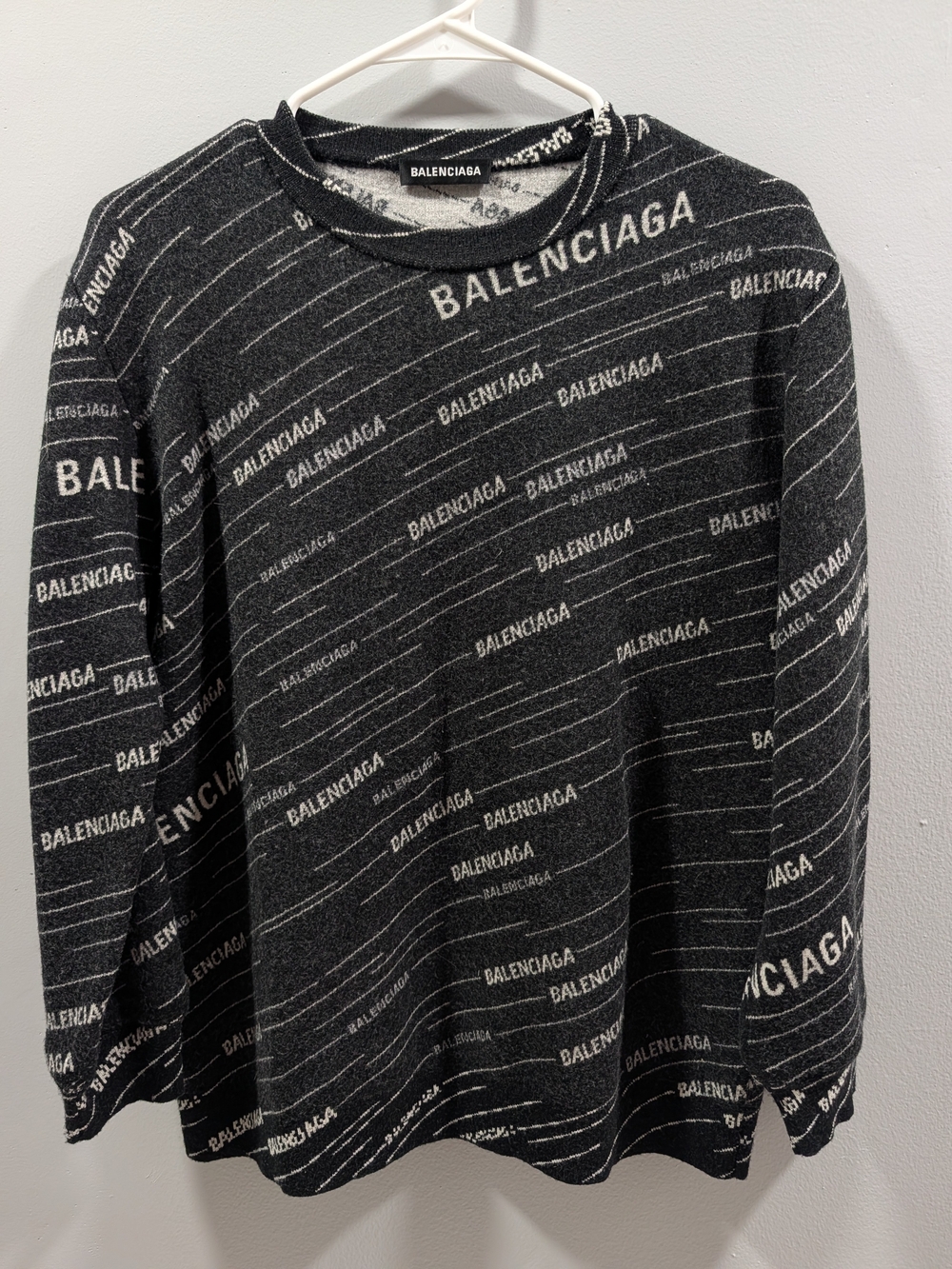 Balenciaga Black and White All-Over Logo Crewneck Sweater